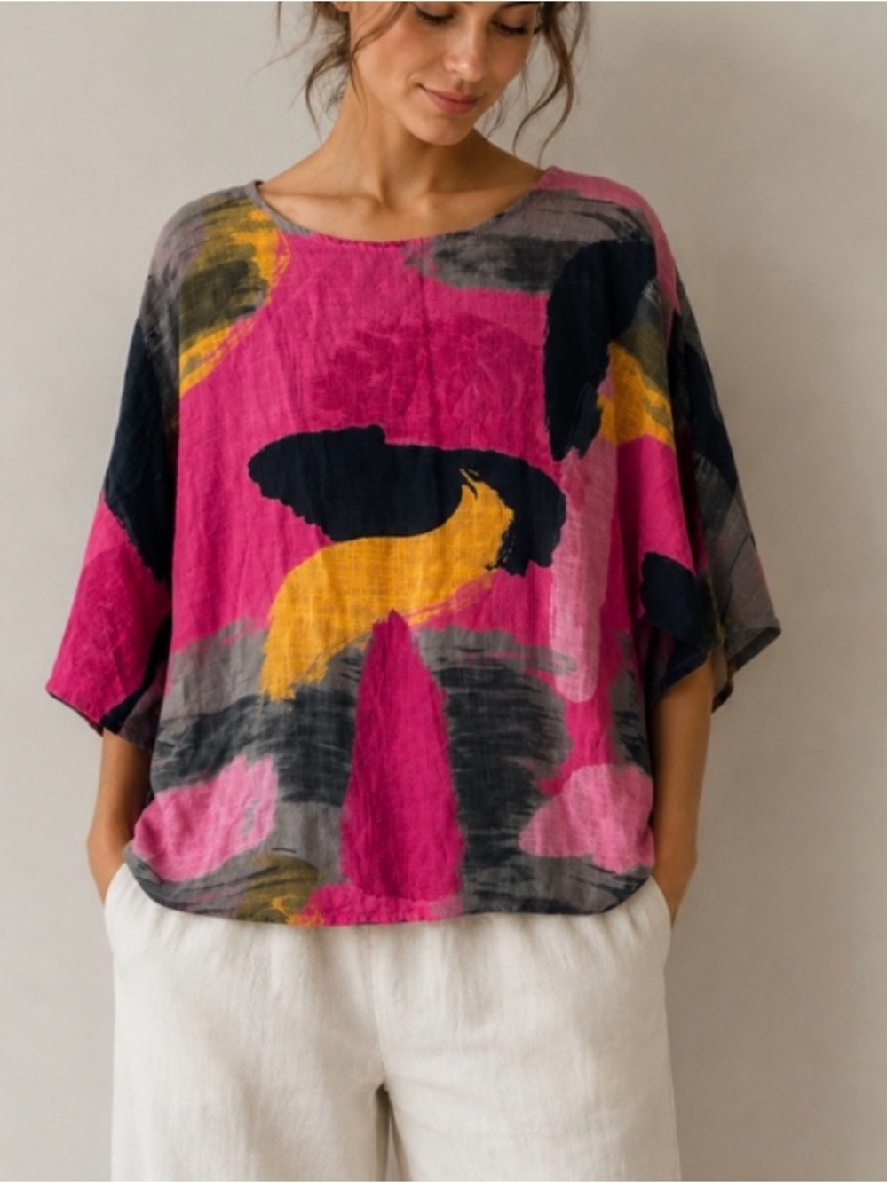 Orange Amore Abstract Brushstroke Cotton Boxy Top X-2X Made in Italy